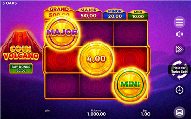 Coin Volcano — schermata principale con griglia 3x3